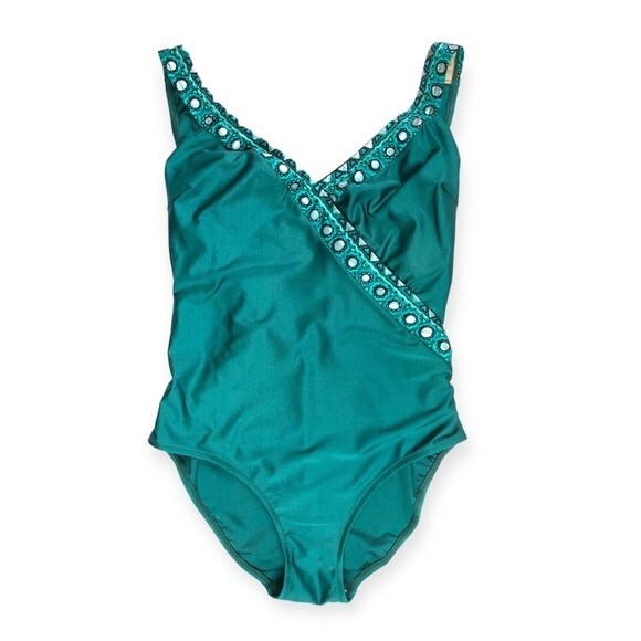 Gottex Swimwear Vintage Green Embellished Soft Cup One-Piece Swimsuit - Picture 1 of 6